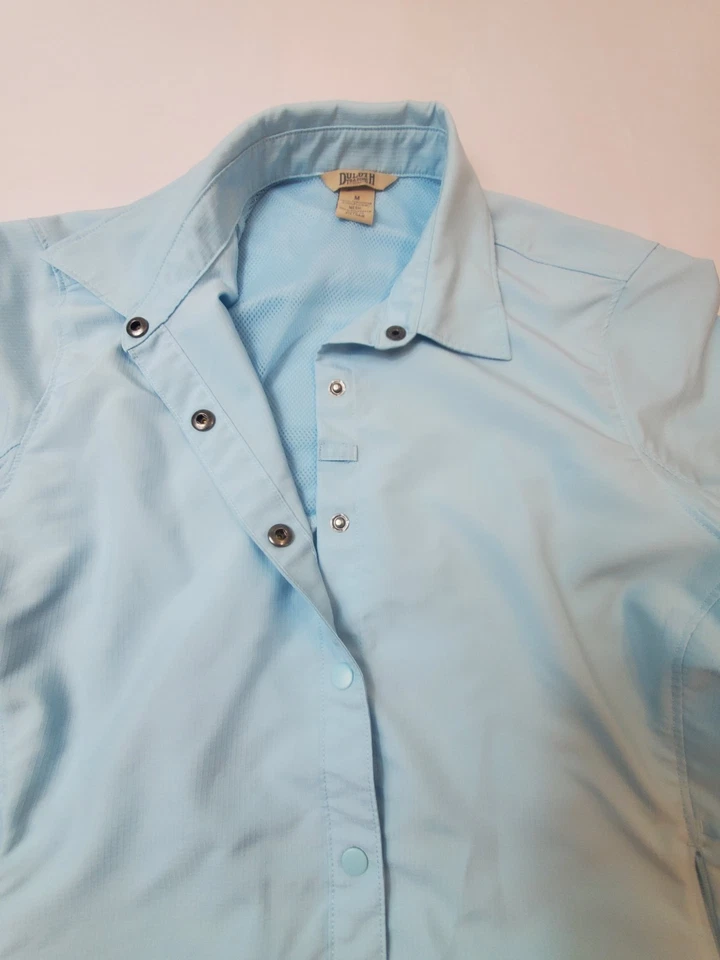 Duluth Trading Co Shirt Womens Med Blue Long Sleeve Outdoor Coolplus Vented Snap Foto 3 de 4