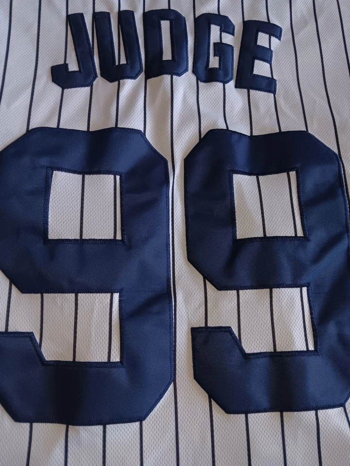 Camiseta de práctica Aaron Judge a rayas azules y blancas de los Yankees de Nueva York (XXL) Foto 4 de 4
