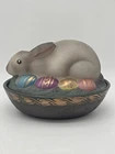 Fenton Folk Art Collection Rabbit on Nest Rabbit On A Basket Dish Signed