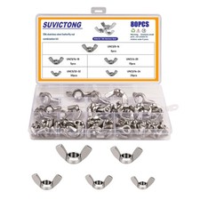 80pcs Wing Nuts,304 Stainless Steel Wingnuts 1/4-20",5/16-18",3/8"-16,5/32-32...