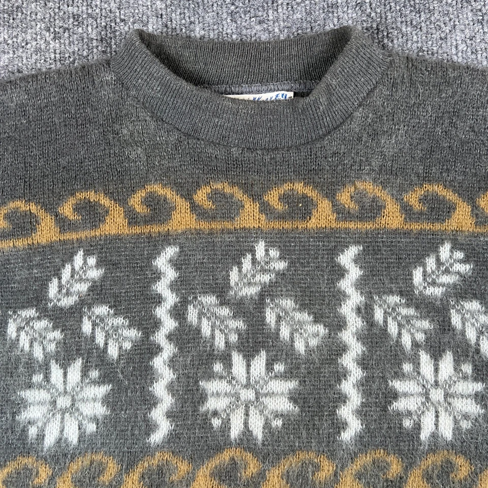 Vintage Mohair Sweater Mens XL Gray Squaw Valley Pebble Beach Geometric 50s 60s - Image 4 of 4