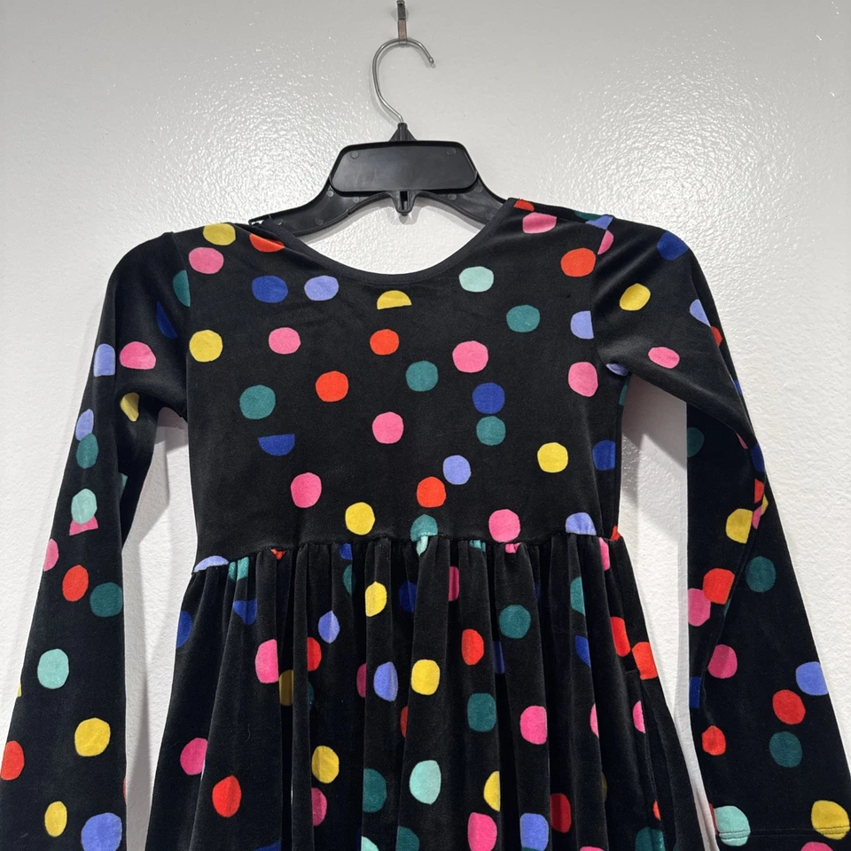 Hanna Andersson Black Velour Confetti Skater Dress Girls Size 6-7 Retro Pockets - Image 2 of 4