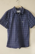 Lacoste Men's Short Sleeve Slim Fit Gingham Button Down Shirt. Sz M., Blue