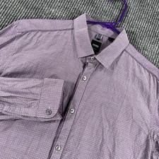 HUGO BOSS Shirt Mens Large Purple Geometric Long Sleeve Button Up Dress Casual