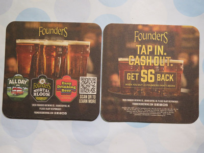 Beer Coaster ~ FOUNDERS Brewing Co Mortal Bloom Hazy IPA; Grand Rapids, MICHIGAN