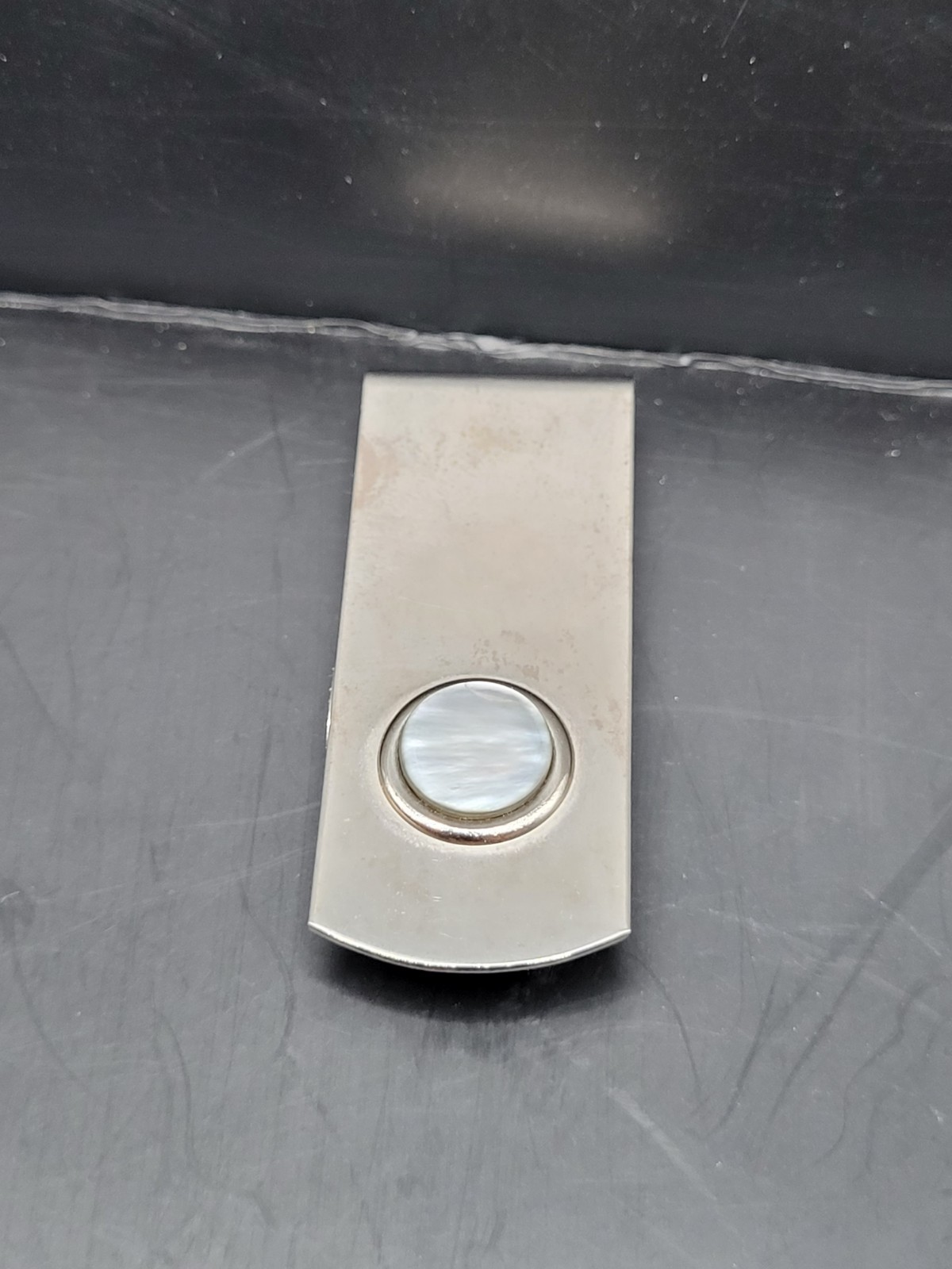 Money Clip Silver Tone MOP Men Wallet ID Credit Card Holder 1.75” Vintage-image