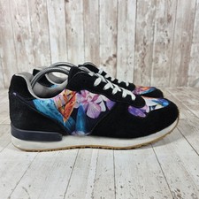 Inkkas Womens 10 Black Suede Tropical Floral Low Top Sneakers Bird of Paradise