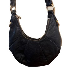 Simply Vera Wang Handbag Black Pebbled Leather Shoulder Bag Hobo Purse Pleated