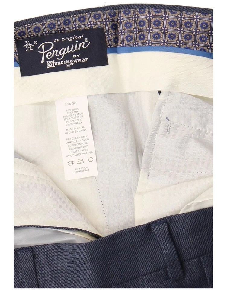 Pantalones de traje ajustados para mujer PENGUIN W36 L34 lana azul marino BS09 Foto 3 de 3