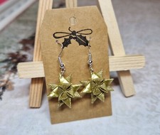 Mini Fröbelstern Ohrringe, Weihnachtsohrringe, Gold glitzernd 