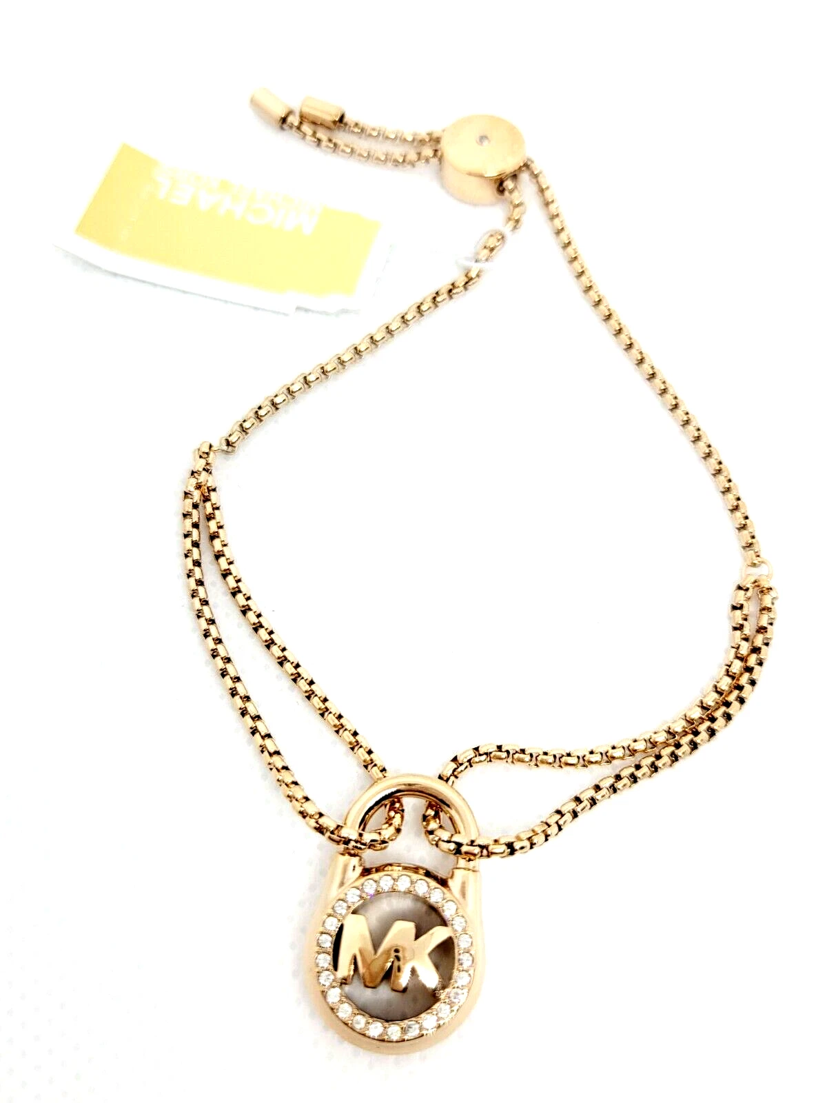 MICHAEL KORS Braccialetto Slider Lucchetto Pavimentazione Cristallo Oro Rosa Prezzo al dettaglio al dettaglio $85 00 regalo