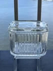 Vintage Federal Glass Refrigerator Dish & Lid 4" Square Embossed Veggies USA