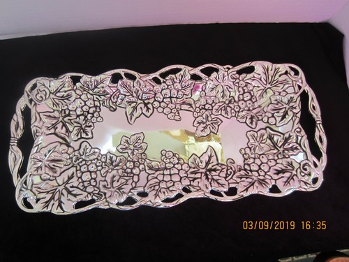 15½" x 7" OBLONG TRAY BY GODINGER SILVER ART CO ~ GRAPE PATTERN - Picture 1 of 5