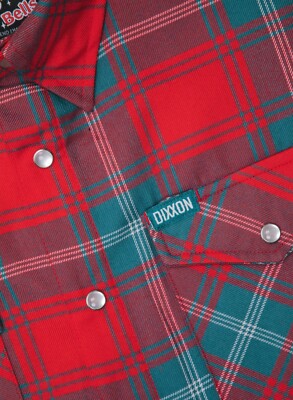 Dixxon Jingle Bells Men's Large Red & Green Plaid Pearl Snap Flannel