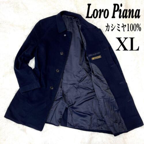Loro Piana 100% Cashmere Stainless Steel Collar Coat Size XL Navy From Japan - Picture 1 of 24