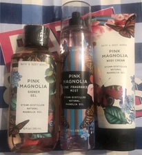 BATH and BODY WORKS 💙 Pink Magnolia 🦋 GIFT SET Cream Lotion, Mist & Shower Gel