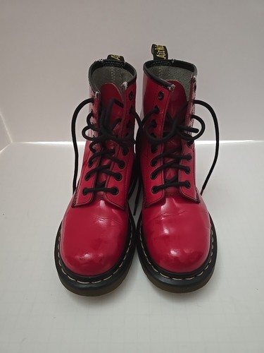 Womens Dr Martens 1460 8 Eyelet Combat Boots Size 5 Red Patent Lace Up Shoes #S8