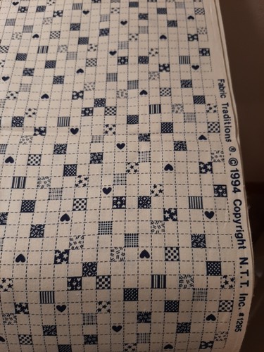 1.75 YDS Vintage Fabric Traditions 1994 Grid Check Mini Patchwork Navy Cotton - Picture 2 of 10