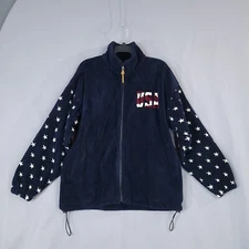 Bear Ridge USA Flag Print Patriotic Fleece Jacket Full Zip Navy Size M