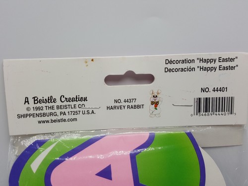 Beistle Happy Easter Streamer 1992 Harvey Rabbit Eggs Bunny 35 inch Spring USA - Picture 5 of 5