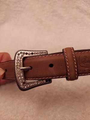 John Deere Western Style Girls Youth Leather Belt Sz M Bling 