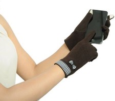 Women's Brown Polar Vichy Smartphone Touch Screen Pinup Winter Gloves