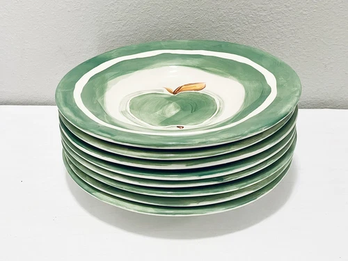 Set of 4 Pottery Barn Mexican Pottery Pasta Plate Bowl 10” Green Apple