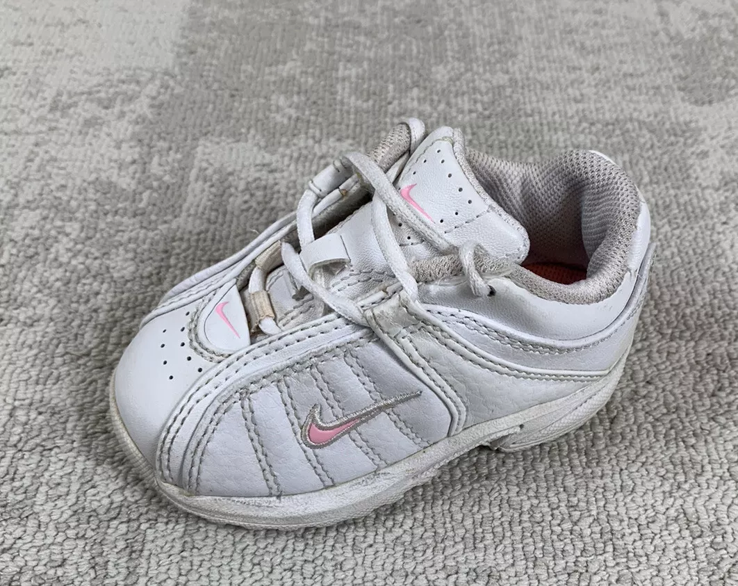 Nike Baby Girl Sneaker Sz 5 5C White Pink Lace up Toddler Shoes 313033 161