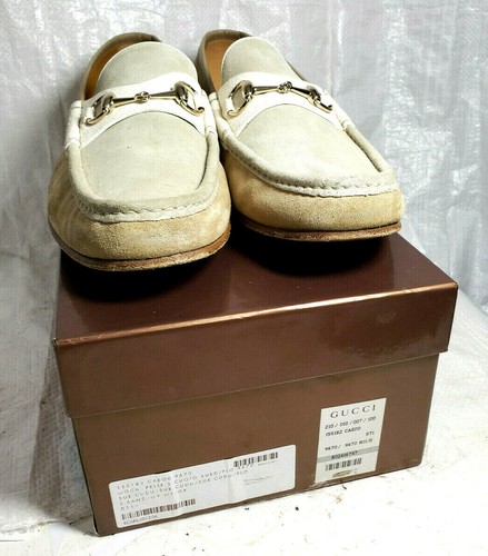 Mocassini Gucci uomo horsebit slipon US 11,5 D beige scamosciati pelle tinta unita/suola - Foto 2 di 12