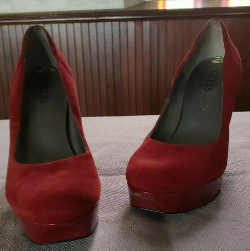 guess red high heels