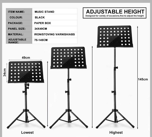 Folding sheet music stand heavy duty Foldable music book stand Adjustable Black - Picture 5 of 11