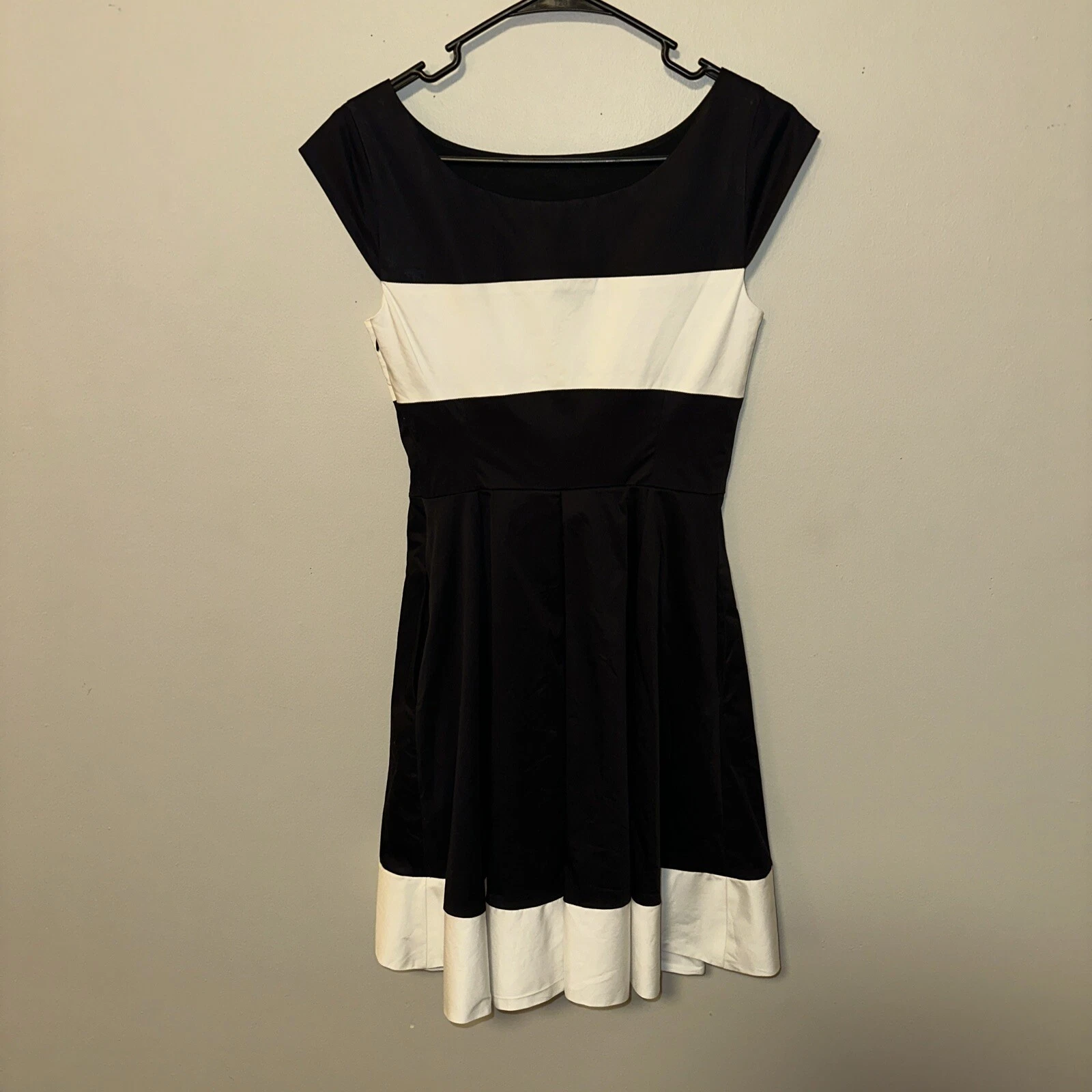 Abito Kate Spade donna 2 nero bianco color block manica corta aderente e svasato