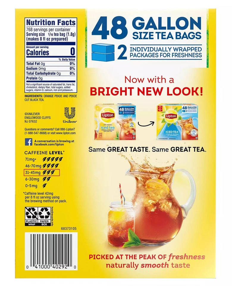 Té helado Lipton, bolsas de té tamaño galón (48 ct.) FRESCAS - ENVÍO RÁPIDO Foto 2 de 4