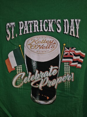 Kelly ONeils Waikiki Hawaii St Pattys Large Mens Green Double-sided Graphic Logo