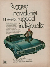1967 Oldsmobile Toronado Blue Rugged Individualist Car Original Color Print Ad