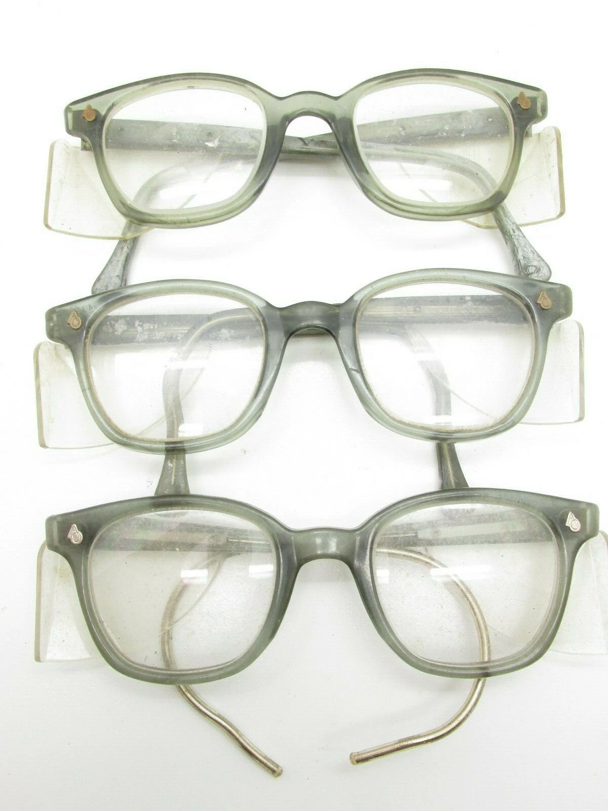 SET of 3 AMERICAN OPTICAL AO SAFETY HORN RIMMED GLASSES w SIDE SHIELDS flex S473