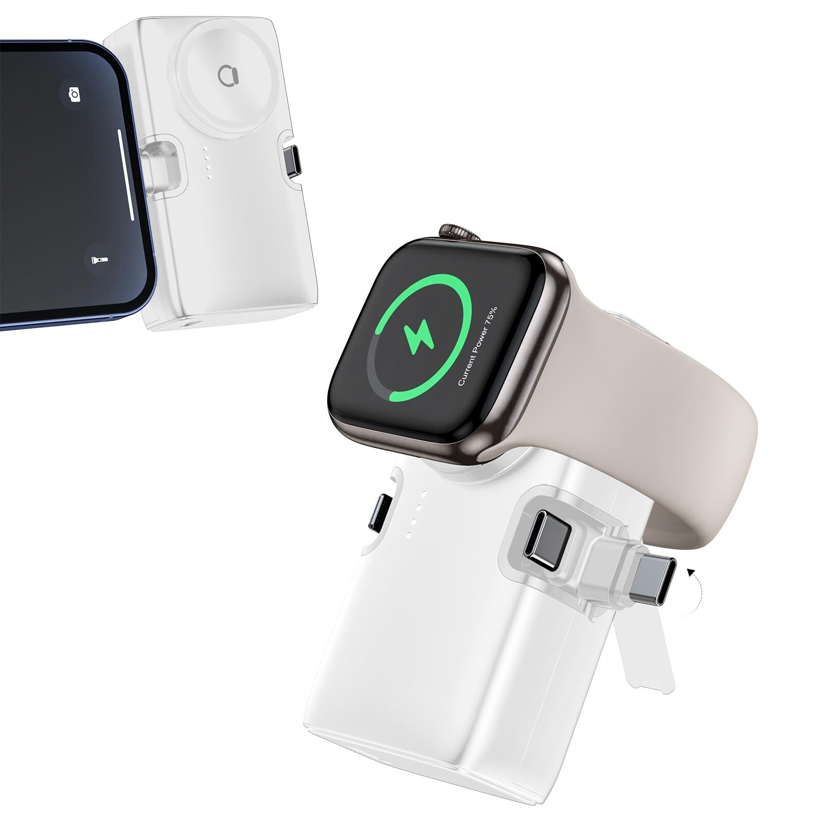 Portable Power Bank for iPhone Apple Watch, Built-in Foldable USB-C Connector 50-image