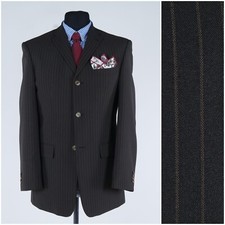 Mens Dark Brown Blazer 40R UK Size ANGELO LITRCO Striped Sport Coat Jacket