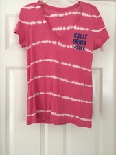 Old Navy Women's Pink With White Striped V Neck "California Surf" Shirt Size M