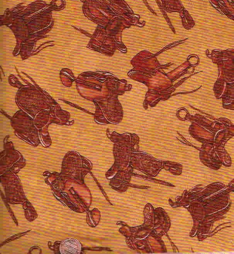 Queen of the Ranch gold western saddles Moda fabric