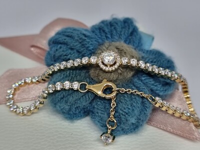 NEW Genuine Pandora 14k Gold Plated Sparkling Halo Tennis Bracelet 18cm 💕  UK - Main Image