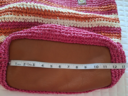 Large Tote Purse Handbag Woven Pink Striped Beach 4 Inside Pocket Donna Karan NY - Picture 10 of 11