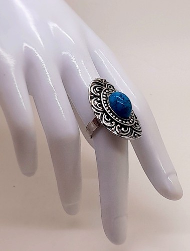 R001 Vintage retro ethnic chunky style turquoise oval Adjustable fashion Ring - Picture 5 of 6
