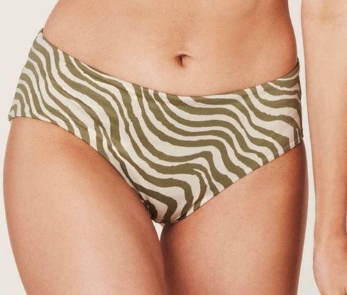 Bas de bikini Andie Swim The Hipster biais rayures olive taille L neuf avec étiquette style AB383 - Photo 1/5