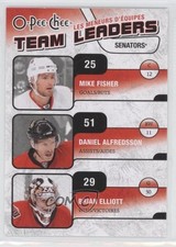 2010 O-Pee-Chee Team Leaders Mike Fisher Daniel Alfredsson Brian Elliott HOF 1md