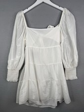 ALICE + OLIVIA Rowen Tiered Mini Babydoll Dress Womens M White Ethereal  $395