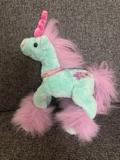 Tesco Unicorn Toy Green Pink Purple Soft Stuffed Toy Plush Cuddly Teddy 10” 
