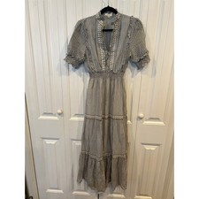 Max Studio White, Yellow and Black Short Sleeve V Neck Maxi Dress Size Small