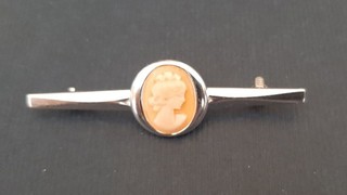 Brosche Anstecknadel aus 925er Silber mit lachsfarbener Gemme ca. 7 24g