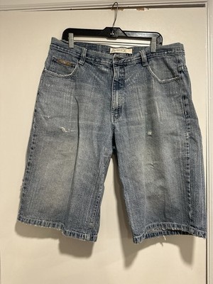 VTG Avirex Jean Shorts Sz38 Distressed Blue Denim Jorts Baggy Skater Hip Hop Y2K